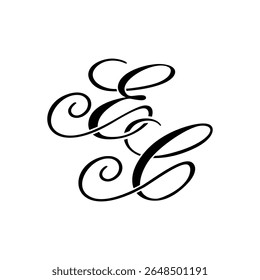 Elegante logotipo monograma EC em preto Script - Caligrafia de luxo Design inicial em fundo branco	

