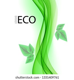 
Elegant eco vector background of green wave and leaves.