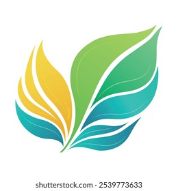 Elegant eco-friendly leaf vector in vibrant green yellow blue hues, perfect for branding related to sustainability and nature.