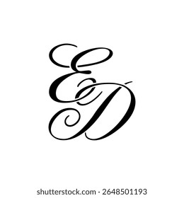 Elegante logotipo do monograma de ED no script preto - Caligrafia de luxo Projeto inicial no fundo branco	
