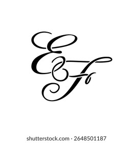 Elegante EF Monograma Logo em Preto Script - Luxo Caligrafia Design Inicial em Fundo Branco	
