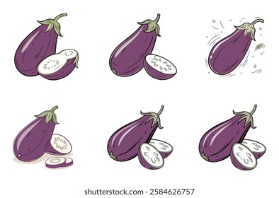 Elegant Eggplant Illustrations in Vector Style
