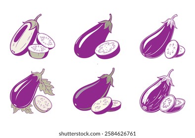 Elegant Eggplant Illustrations in Vector Style
