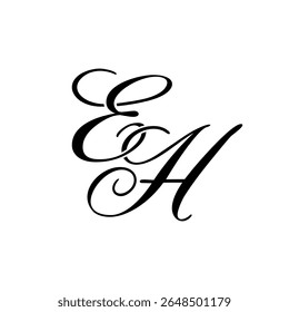 Elegante EH Monograma Logo em Preto Script - Luxo Caligrafia Design Inicial em Fundo Branco	
