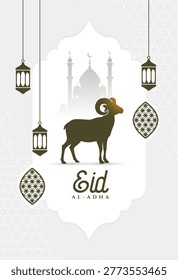 elegant eid al adha mosque poster with ram silhouette and lantern