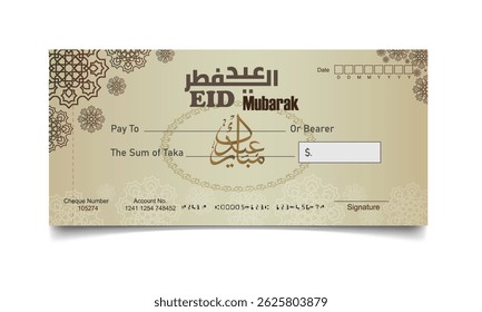 Elegant Eid Cheque Design Template 