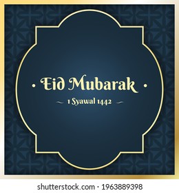 Elegant Eid Mubarak Background With a Blackish Blue Color Combination and Gold.