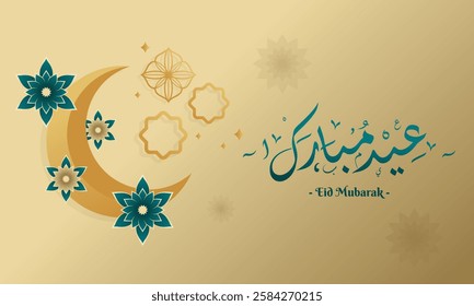 Elegant Eid Mubarak Background Concept with Eid Mubarak Arabic Calligraphy and Mandala Decoration. Design for Banner, Wallpaper, Social Media Post, Greeting Card, and Many More.