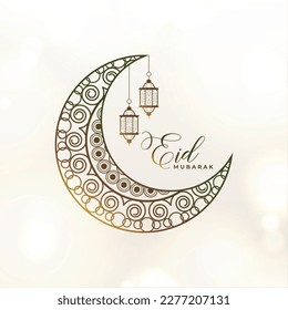 elegante fondo eid mubarak con luna creciente y vector fanoos 