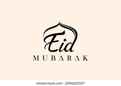 Elegante caligrafía de Eid Mubarak con Plantilla de Vector de cúpula de mezquita eps 10