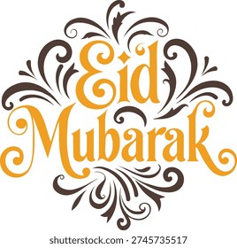 Elegant Eid Mubarak calligraphy text with decorative Islamic floral ornament design