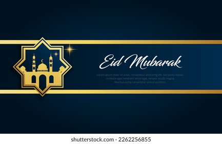Elegant eid mubarak design banner template with mosque and crescent moon vector.