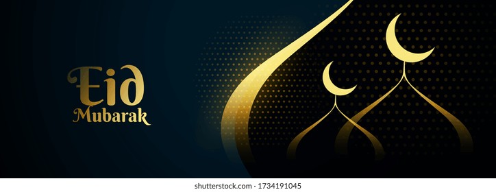 elegant eid mubarak golden mosque banner design