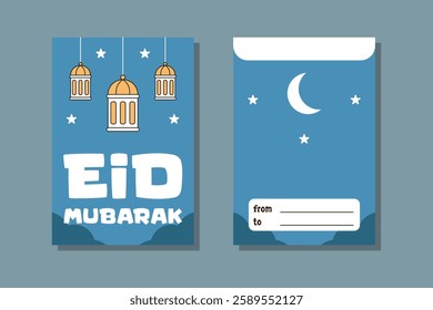 Elegant Eid Mubarak Greeting Card and Money Envelope with Lanterns
