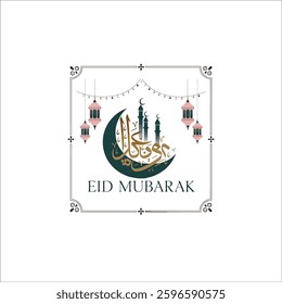 Elegant Eid Mubarak Greeting Card with Arabic Calligraphy
Eid Mubarak Calligraphy Crescent Moon Design

