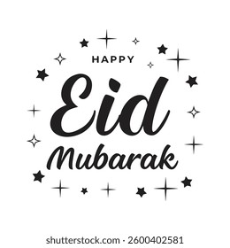 Elegant Eid Mubarak Greeting Card with Stars and Artistic Typography