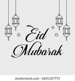Elegant Eid Mubarak Greeting with Lanterns and Starry Decorations