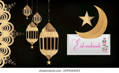 Elegant Eid Mubarak greetings and Eid Mubarak wishes in a beautifully designed Eid Mubarak calligraphy card with traditional Islamic patterns and Ramadan elements for a festive celebration