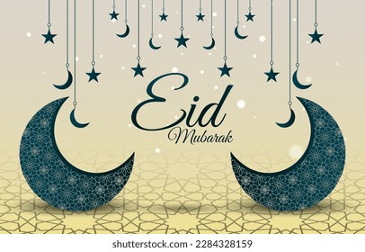 eleganter eid-mubarak-Template-Banner mit Zitat und wunderschönem glänzenden islamischen Ornament und abstraktem Farbverlauf-weißer und gelber Hintergrund