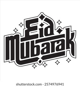 Elegant Eid Mubarak Text Art for Celebrations isolated vector illustrations on white background 