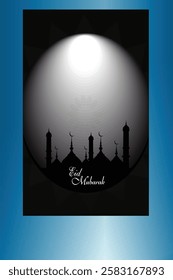 Elegant Eid Mubarak vector background featuring Islamic patterns, crescent moon, lanterns, and calligraphy. Perfect for festive greetings, cards, and social media.

