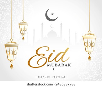 elegant eid mubarak white background with islamic decor vector (Translation of Eid Mubarak is Blessed Eid Festival) 