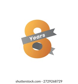 Elegant Eight Year Anniversary Vector Design: Golden Number 8 with Ribbon Banner for Birthday, Company Event, and Ceremony Celebration Visuals