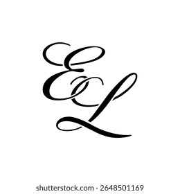 Elegant EL Monogram Logo in Black Script – Luxury Calligraphy Initial Design on White Background	
