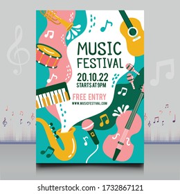 elegant electronic music party festival flyer in creative style with modern sound wave shape Template design