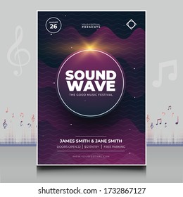 elegant electronic music party festival flyer in creative style with modern sound wave shape Template design