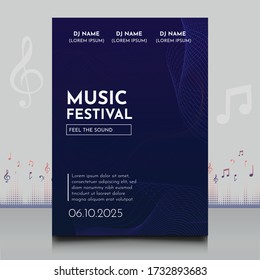 elegant electronic music party festival flyer in creative style with modern sound wave shape Template design