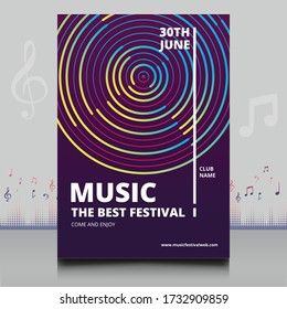 elegant electronic music party festival flyer in creative style with modern sound wave shape Template design