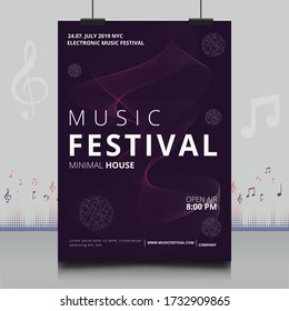 elegant electronic music party festival flyer in creative style with modern sound wave shape Template design