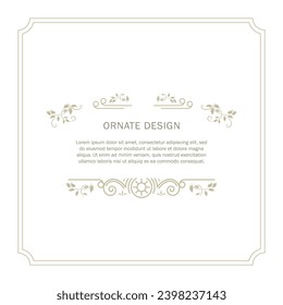Elegant element for design template, place for text. Floral border.