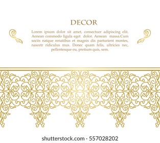 Elegant element for design template, place for text. Floral border. Lace decor for birthday and greeting card, wedding invitation. Vector decorative frame.