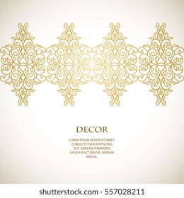 Elegant element for design template, place for text. Floral border. Lace decor for birthday and greeting card, wedding invitation. Vector decorative frame.