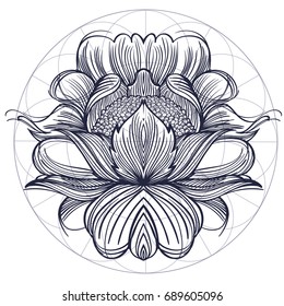 Elegant element of a stylized flower with smooth lines. Stylized floral element for design.