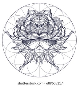 Elegant element of a stylized flower with smooth lines. Stylized floral element for design.