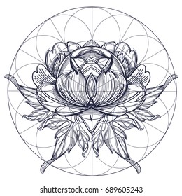 Elegant element of a stylized flower with smooth lines. Stylized floral element for design.