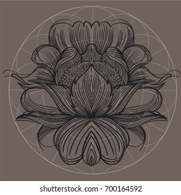 Elegant element of a stylized flower with smooth lines. Stylized floral element for design.