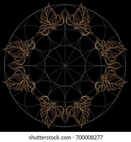 Elegant element of stylized leaves with smooth lines. A round ornamental floral pattern.
