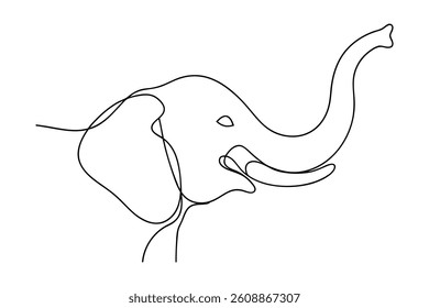 Elegant Elephant Continuous Line Drawing Wildlife Animal Illustration On White Background