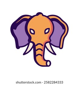 Elegant elephant head with orange and purple tones