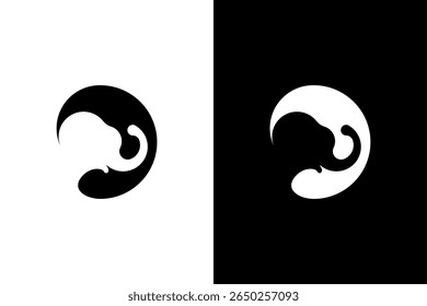 Silhueta Elefante Elegante Preto e Branco