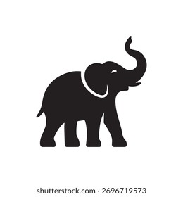 Elegant Elephant Silhouette with Raised Trunk – Minimal Vector Animal Icon