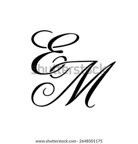 Elegant EM Monogram Logo in Black Script – Luxury Calligraphy Initial Design on White Background	
