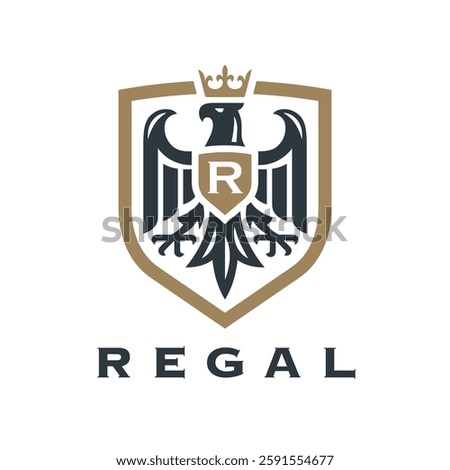 Elegant emblem featuring an eagle in a shield with a crown, embodying prestige and strength.