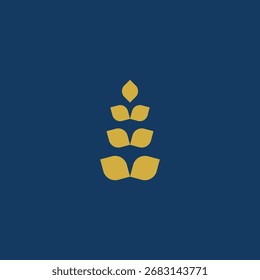 elegant emblem leaf design featuring a golden wheat stalk on a deep blue backdrop. Perfect for logos, symbols, or any design needing a touch of nature and sophistication.