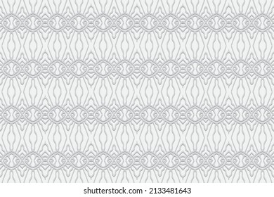 Elegant embossed white background, trendy cover design. Geometric ethnic ornamental 3D pattern, art deco. National elements of creativity of the peoples of the East, Asia, India, Mexico, Aztecs.