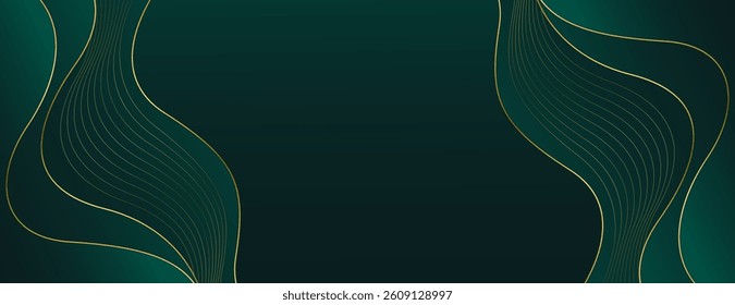 Elegant Emerald green and Gold Abstract Luxury Banner Background. Modern wave design. Suitable for web banners, Invitations, awards, events, templates, covers, pages, and headers
